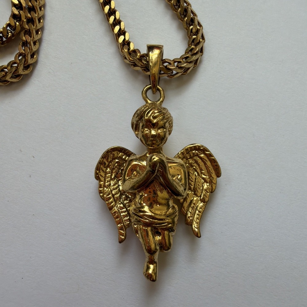 Gold Gods Micro Angel Pendant Necklace 18K Gold Plated Chain Hip Hop 27"